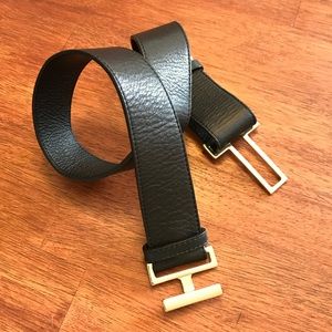 Real Leather high waist belt geometric gold buckle